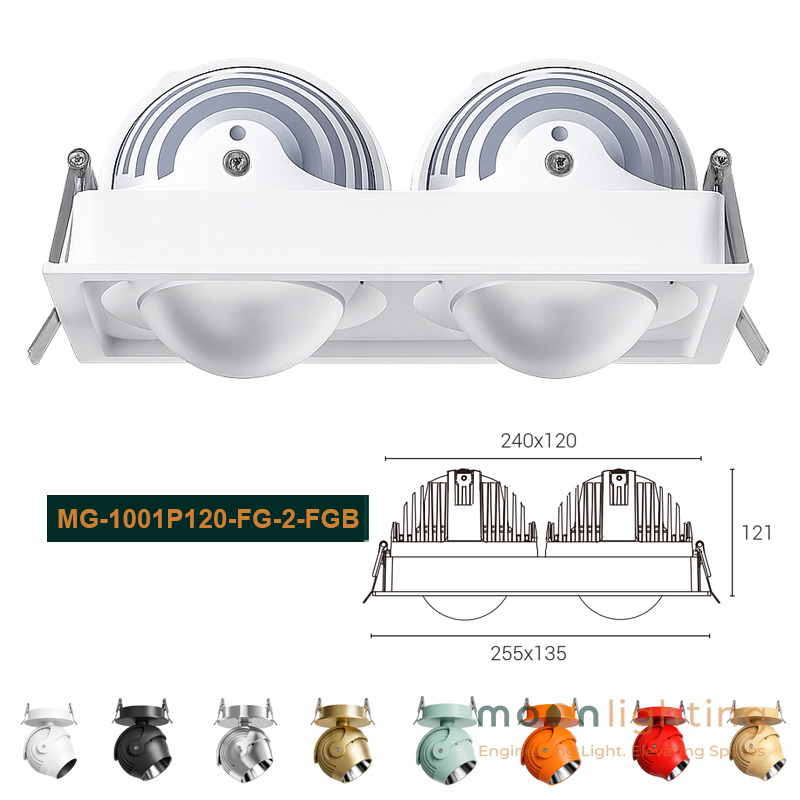 Đèn downlight đôi âm trần nhôm đúc cao cấp 30W Moon Lighting Stella MG-1001P120-FG-2-FGB cho sảnh khách sạn resort