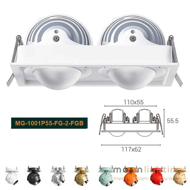 Đèn spotlight đôi âm trần viền siêu mảnh 6W Moon Lighting Stella MG-1001P55-FG-2-FGB chính hãng cho biệt thự