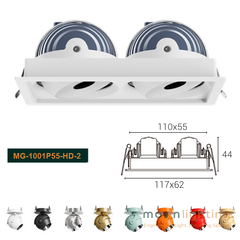Đèn spotlight đôi âm trần cao cấp Stella Moon Lighting mã MG-1001P55-HD-2 công suất 5W