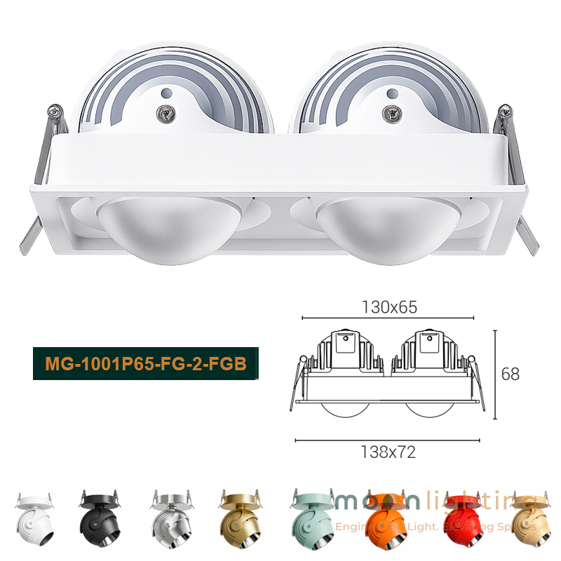 Đèn spotlight âm trần 2 bóng luxury 8W Moon Lighting Stella MG-1001P65-FG-2-FGB mặt chóa Acrylic cao cấp