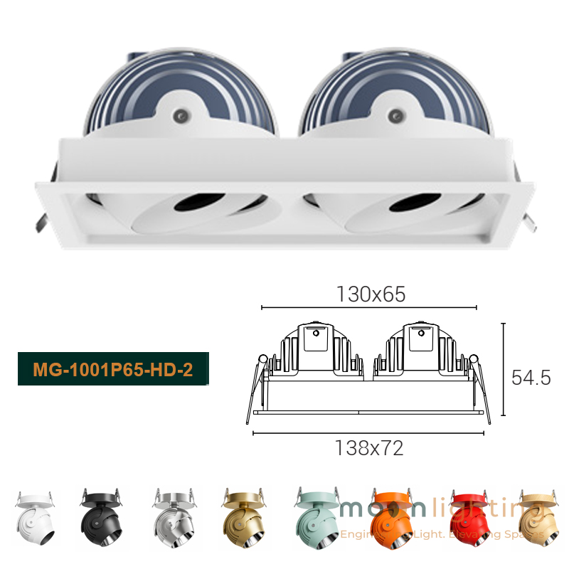 Đèn spotlight đôi âm trần nhôm đúc Stella Moon Lighting mã MG-1001P65-HD-2 công suất 7W