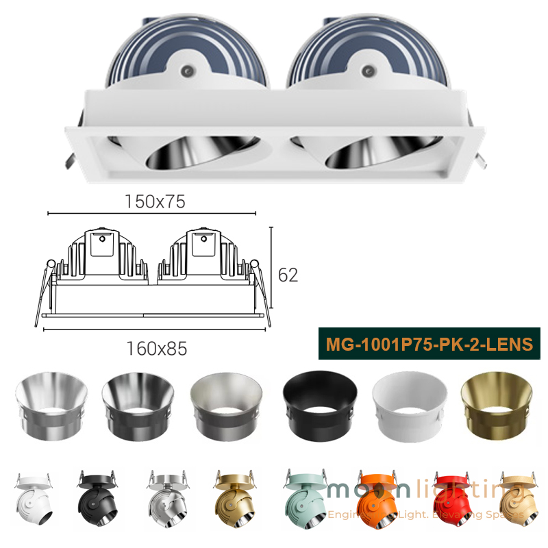 Đèn Spotlight đôi âm trần hình chữ nhật viền mỏng Stella MG-1001P75-PK-2-LENS Moon Lighting