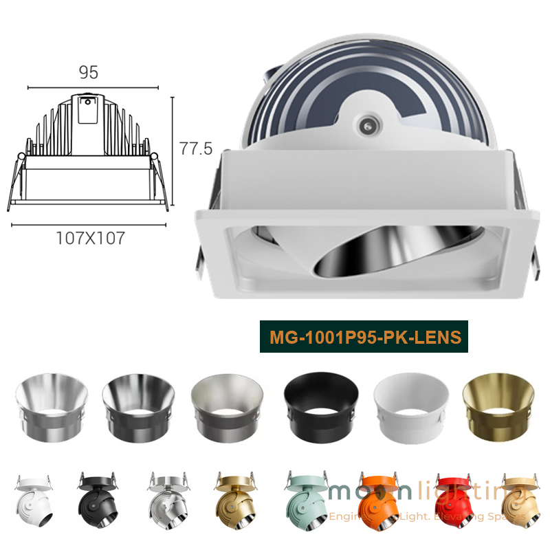 Đèn Spotlight âm trần mặt vuông viền mỏng Stella MG-1001P95-PK-LENS Moon Lighting