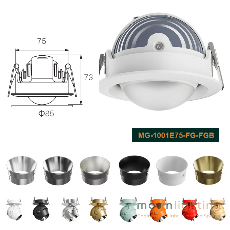 Đèn spotlight âm trần tán quang Moon Lighting Stella MG-1001E75-FG-FGB công suất 12W lỗ khoét 75mm