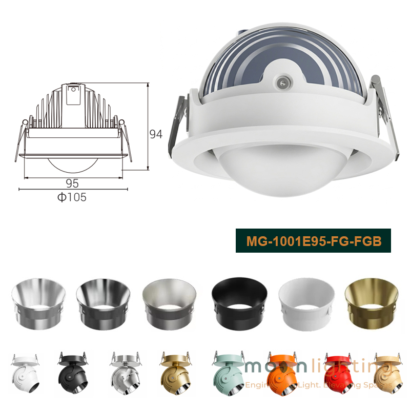 Đèn spotlight âm trần tán quang Moon Lighting Stella MG-1001E95-FG-FGB công suất 18W lỗ khoét 95mm