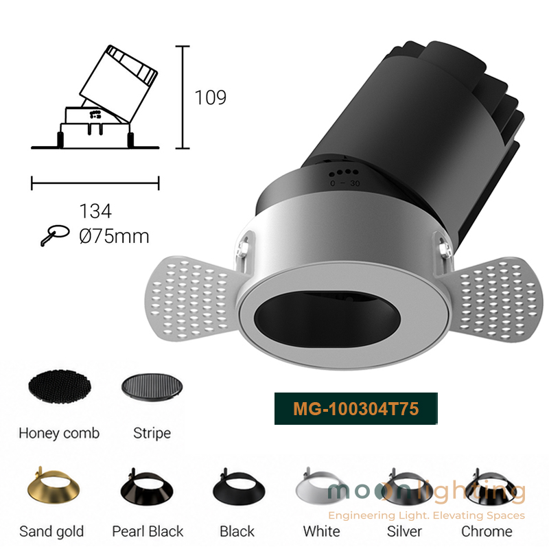 Đèn Spotlight âm trần âm tai viền Moon Lighting mã MG-100304T75 dải góc chiếu hẹp
