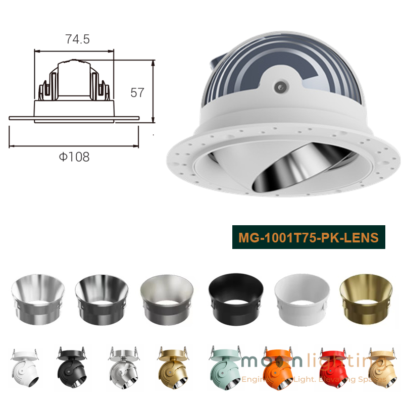 Đèn Spotlight Trimless Stella PK-LENS Moon Lighting MG-1001T75-PK-LENS công suất 12W lỗ khoét 75mm