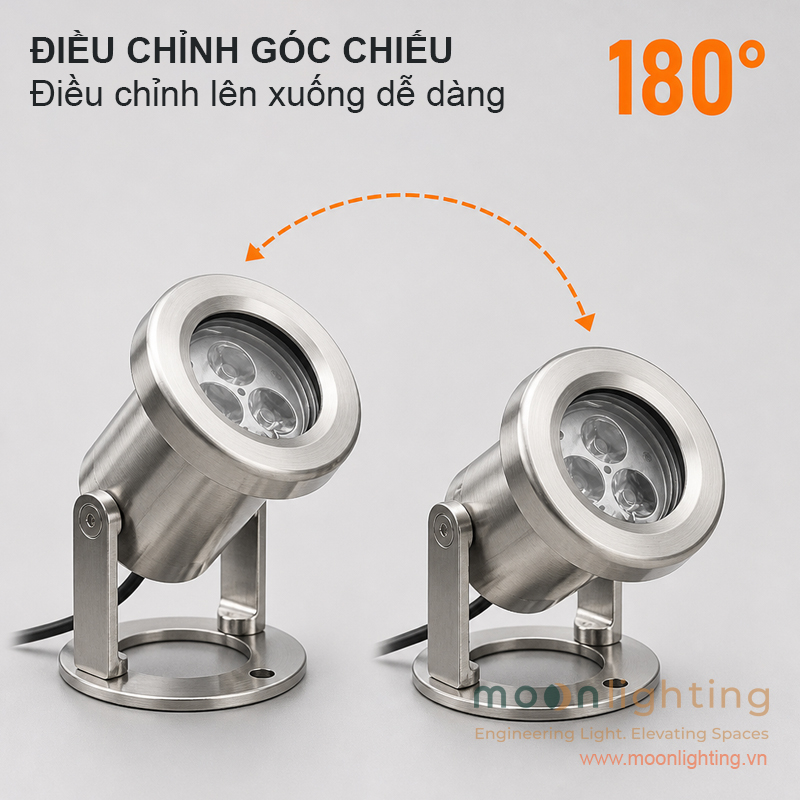 Chân đế xoay linh hoạt điều chỉnh góc chiếu sáng 180 độ đèn âm nước mini MG-403 3W