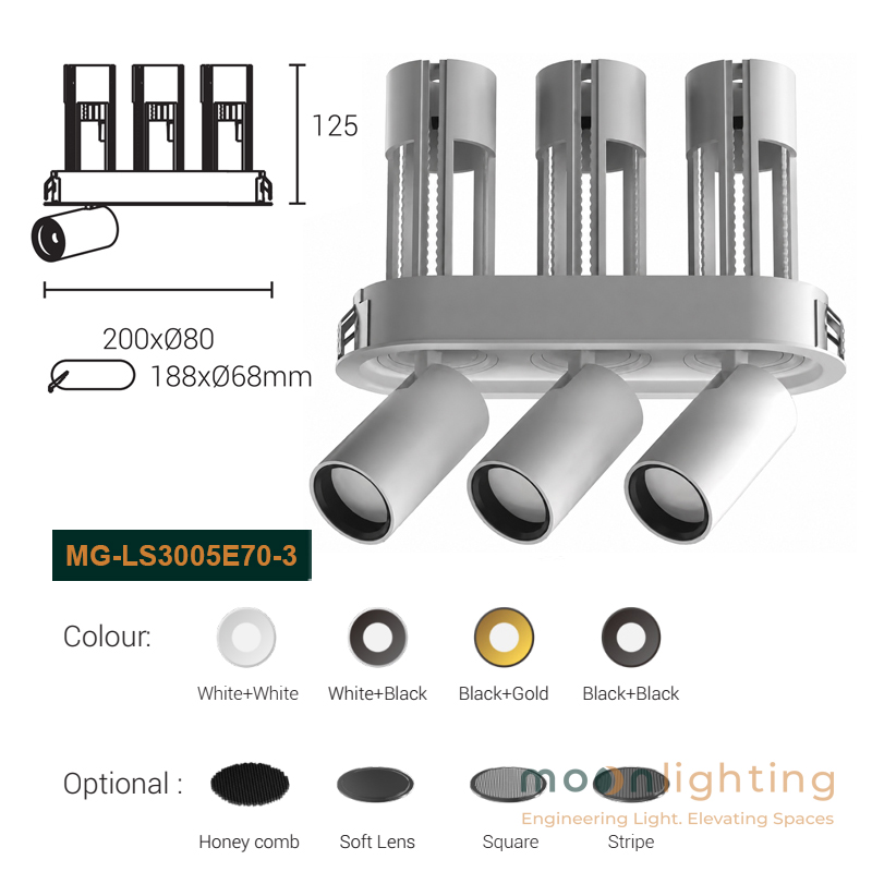 Đèn Spotlight Âm Trần Thò Thụt 3 Bóng Moon Lighting MG-LS3005E70-3 Chính Hãng