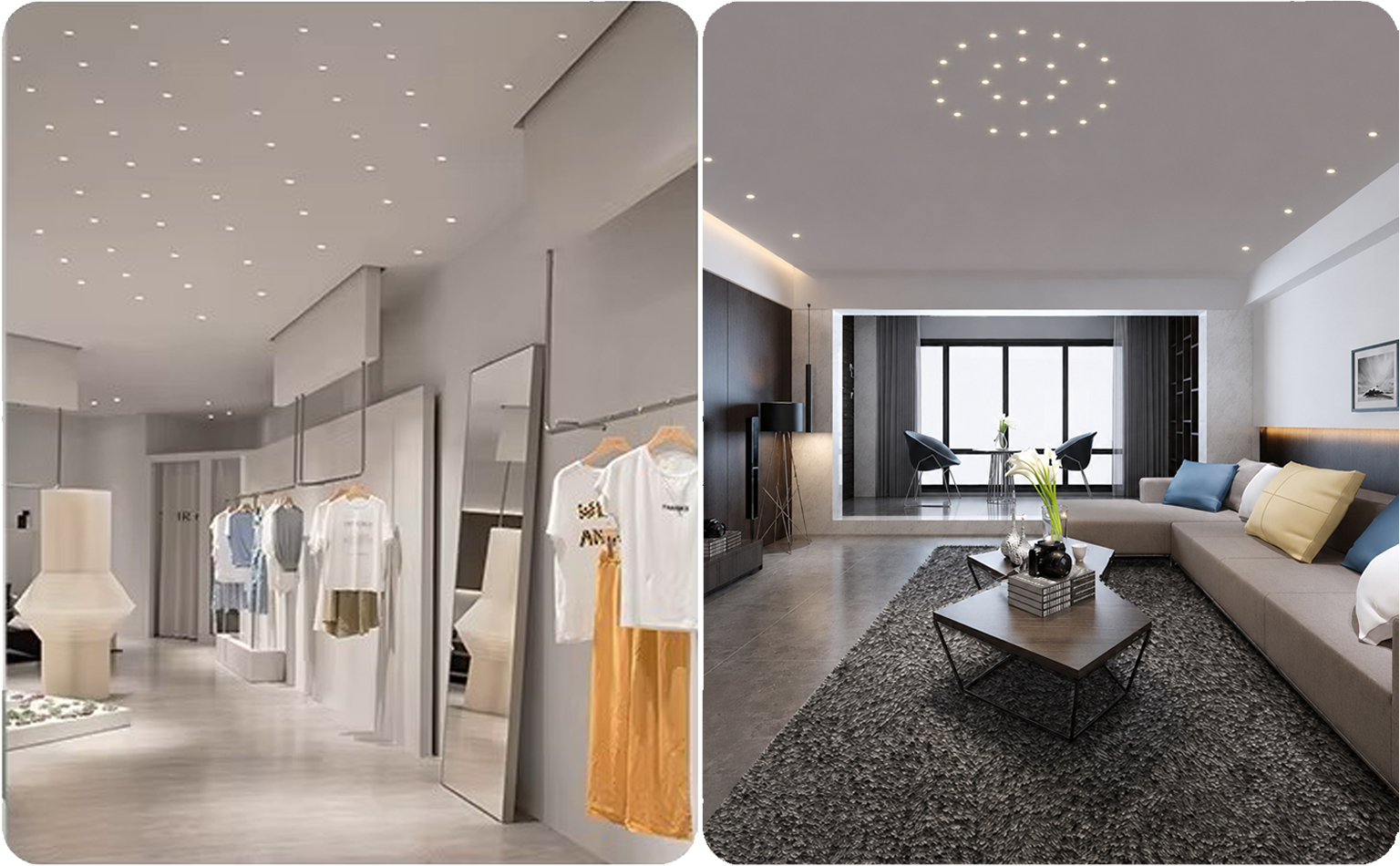 Phối cảnh sử dụng sản phẩm Đèn Spotlight Mini MG-DM Series nghệ thuật chiếu sáng siêu tinh tế trong biệt thự không gian Luxury