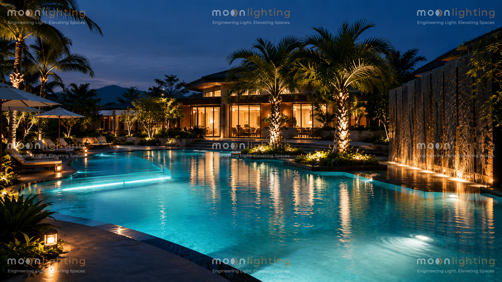 Đèn LED thanh âm nước MG-204 Series chiếu sáng phối cảnh đài phun nước biệt thự cao cấp Moon Lighting