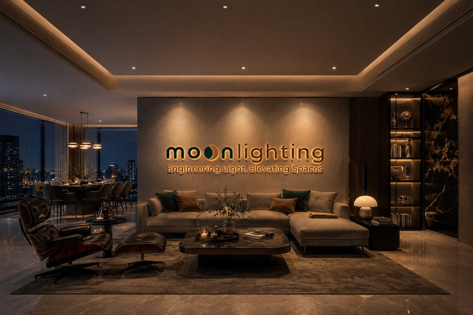 Phối cảnh sử dụng sản phẩm Đèn Spotlight Viền Mỏng MG-M5B02 Series trong không gian biệt thự Luxury