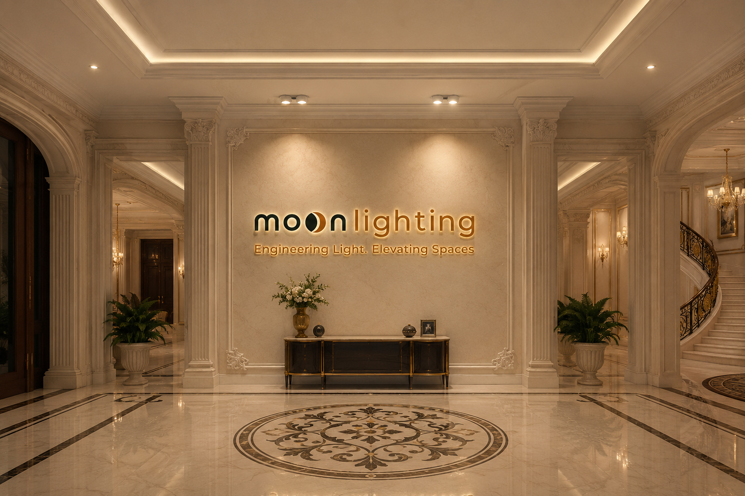 Phối cảnh sử dụng sản phẩm đèn led âm trần đôi Stella ZY-2-LENS cao cấp cho biệt thự luxury và lâu đài