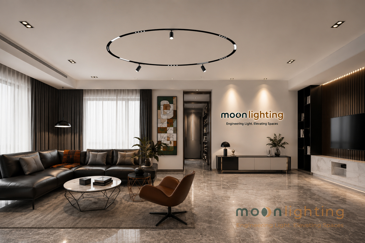 Phối cảnh sử dụng đèn Spotlight Trimless Vuông Đôi MG-100302PT55-2 trong biệt thự cao cấp