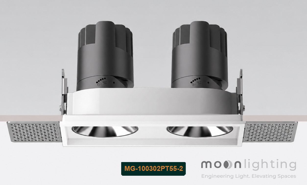 Cận cảnh thực tế bề mặt đèn spotlight không viền đôi MG-100302PT55-2