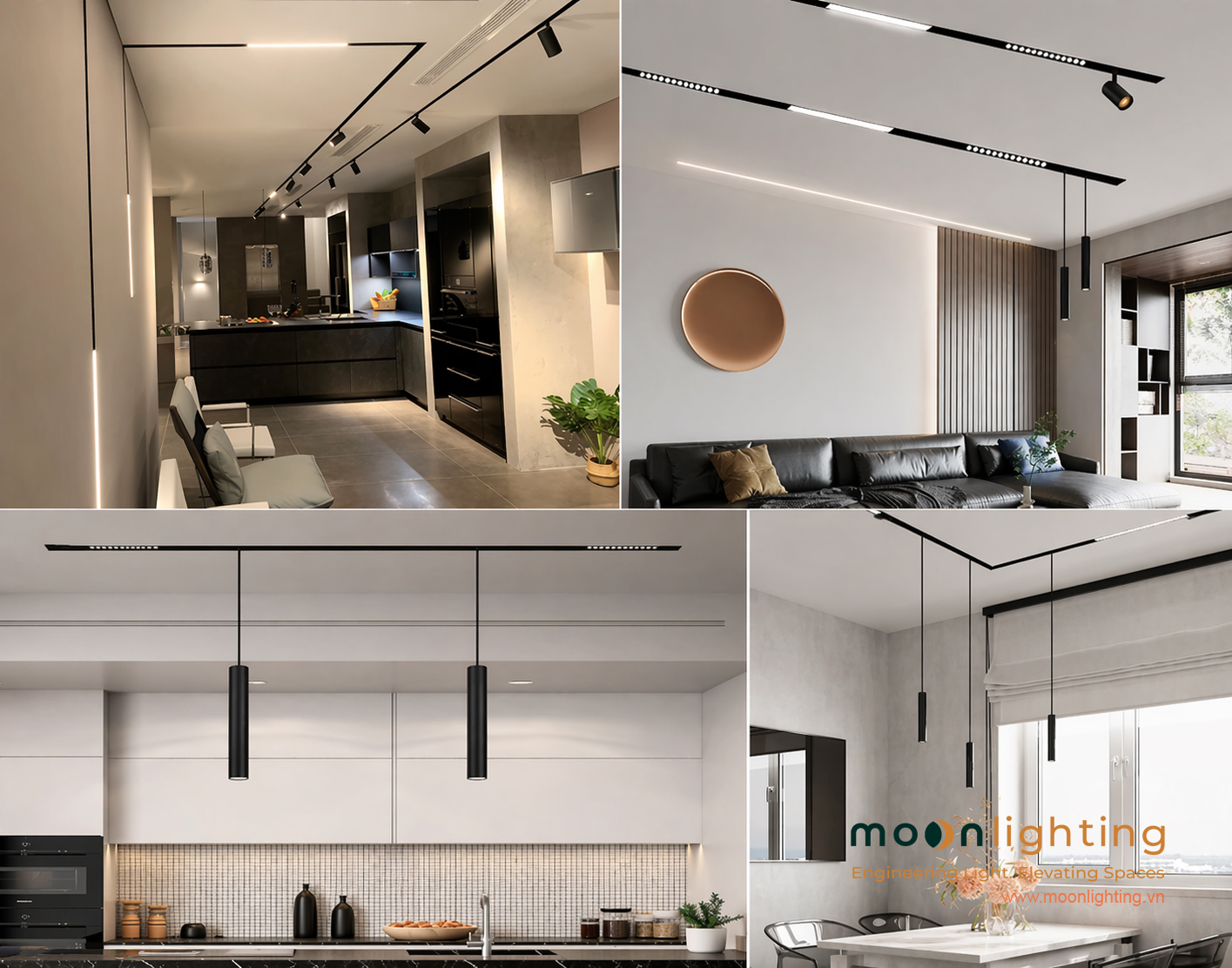 Phối cảnh sử dụng đèn ống treo thả ray nam châm Moon Lighting