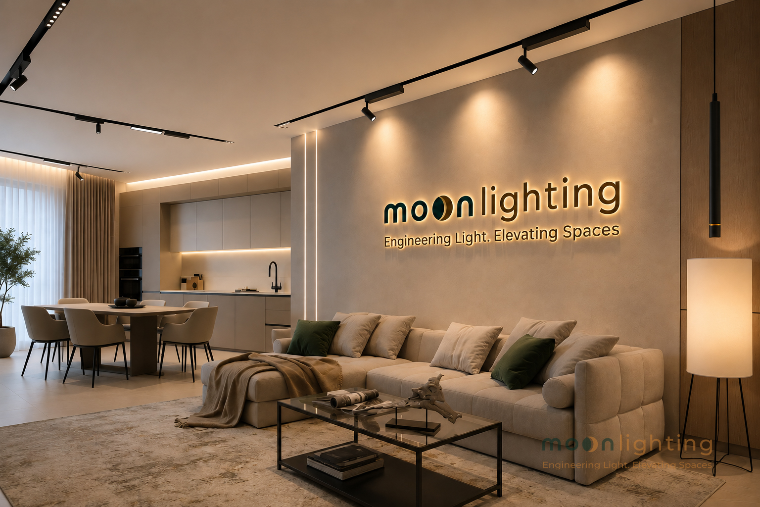 Phối cảnh sử dụng đèn ống treo thả ray nam châm Moon Lighting