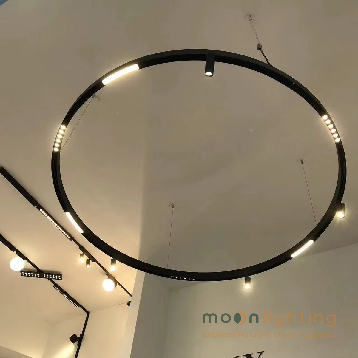 Thông số kỹ thuật chi tiết của hệ thống thanh ray nam châm cong phi tiêu chuẩn Moon Lighting và các module phụ kiện bo góc