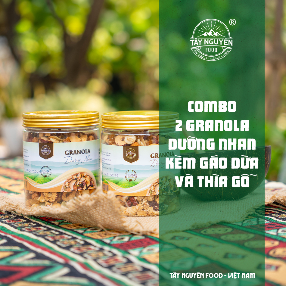 Combo 2 hũ Granola Dưỡng nhan kèm Gáo dừa và thìa gỗ