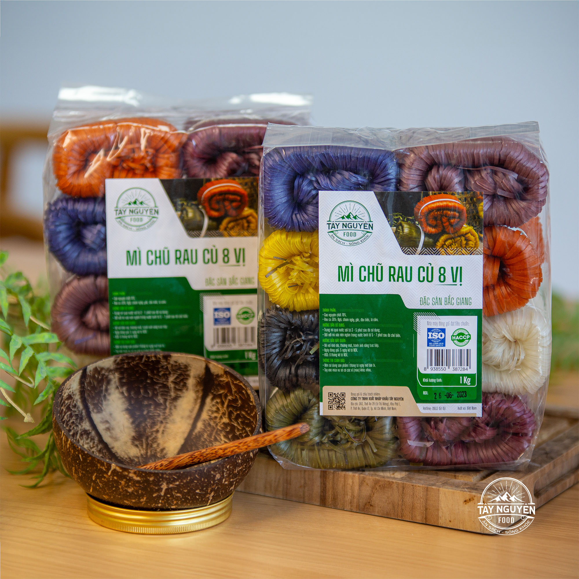 Combo 2 Mì chũ rau củ 8 vị kèm Bộ gáo dừa thìa gỗ