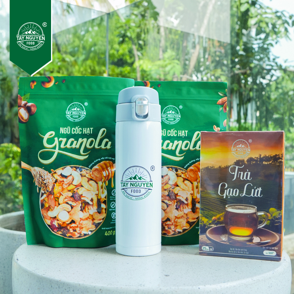 Combo 2 Granola loại 400G và 1 Trà gạo lứt tặng Bình đựng nước