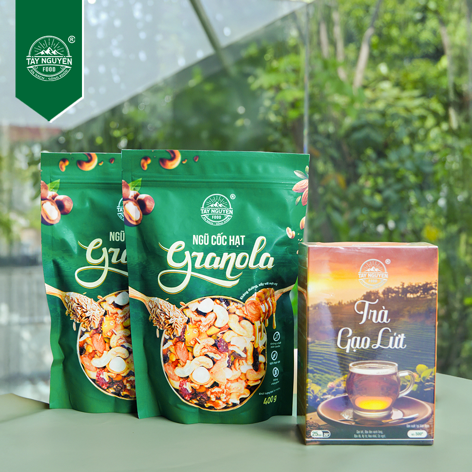 Combo 2 Granola loại 400G và 1 Trà gạo lứt tặng Bình đựng nước