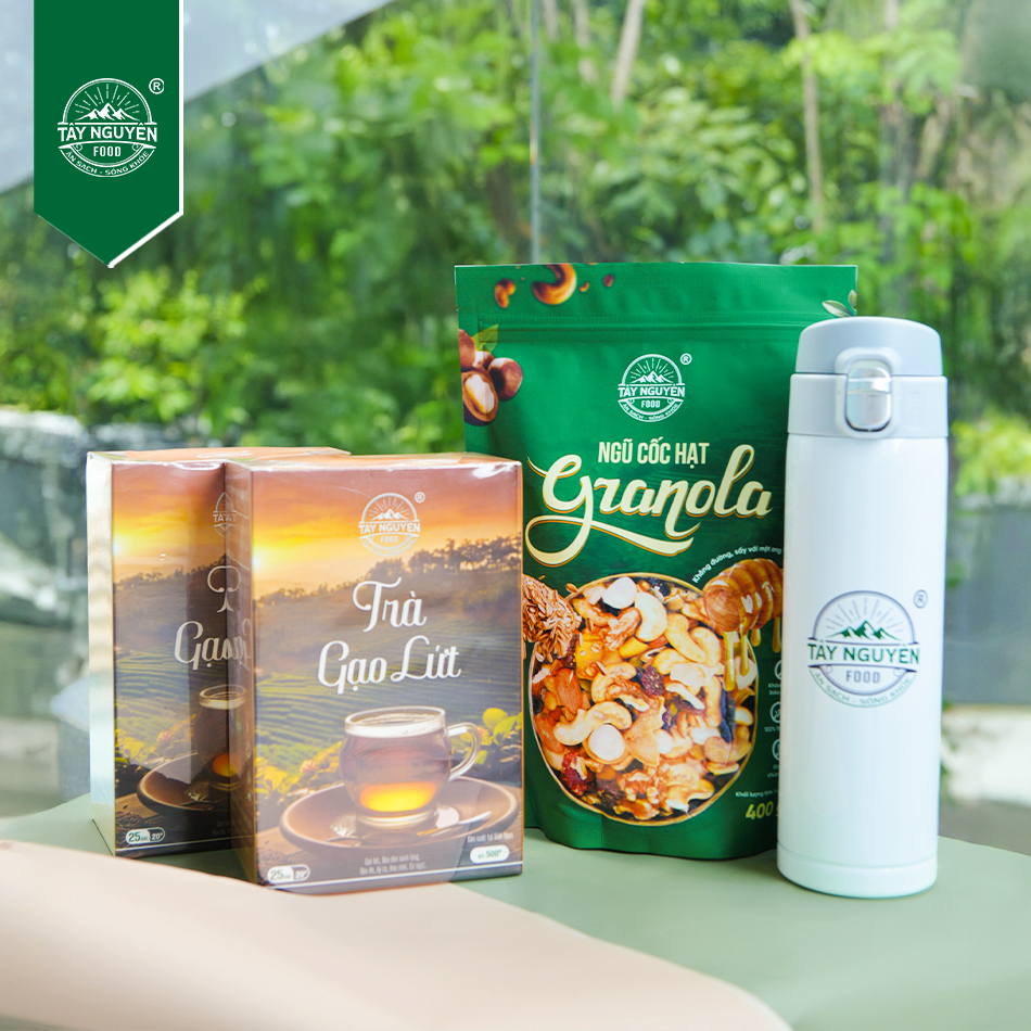Combo 2 Trà gạo lứt và Granola loại 400g tặng Bình đựng nước