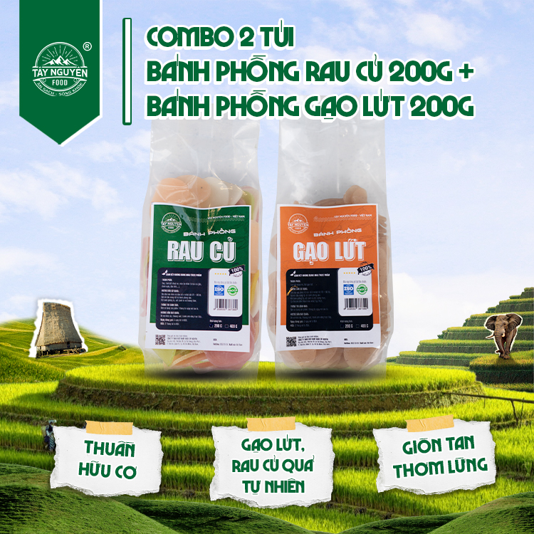 Combo Bánh phồng rau củ và Bánh phồng gạo lứt loại 200g