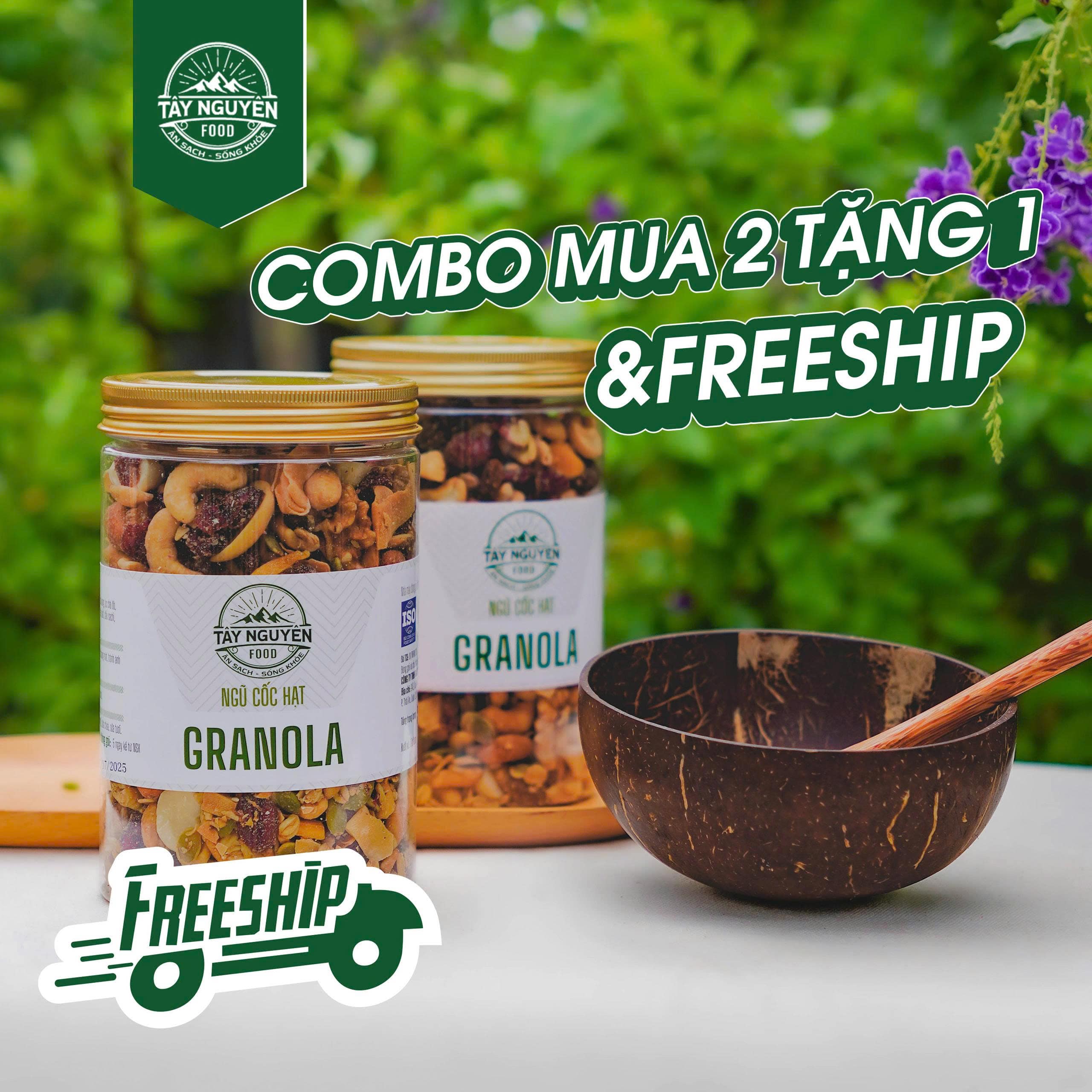 Combo Mua 2 Granola Kèm 1 Gáo dừa và thìa gỗ & Freeship