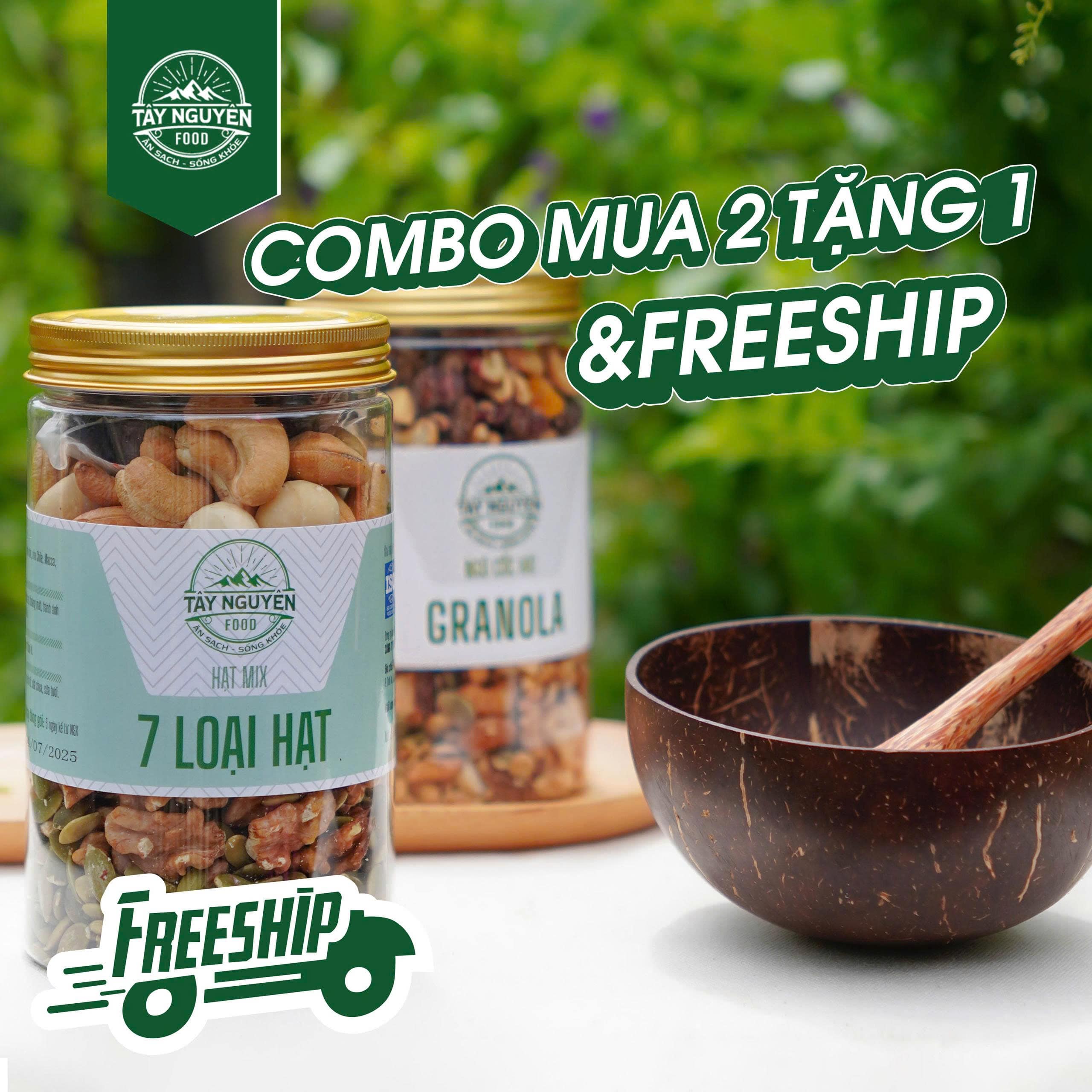 Combo Granola và Hạt dinh dưỡng kèm Bộ gáo dừa thìa gỗ