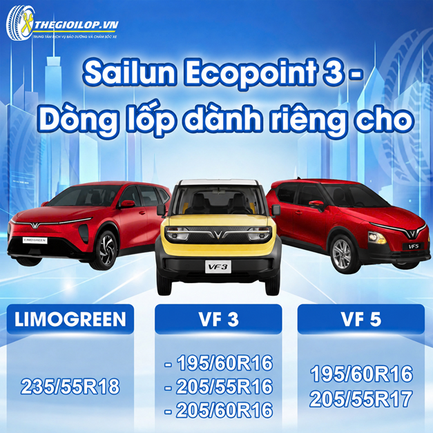 Lốp Sailun EcoPoint 3 Cho VinFast VF3, VF5, VF6, Limo Green | Êm Hơn, Tiết Kiệm Hơn Cho Xe Điện