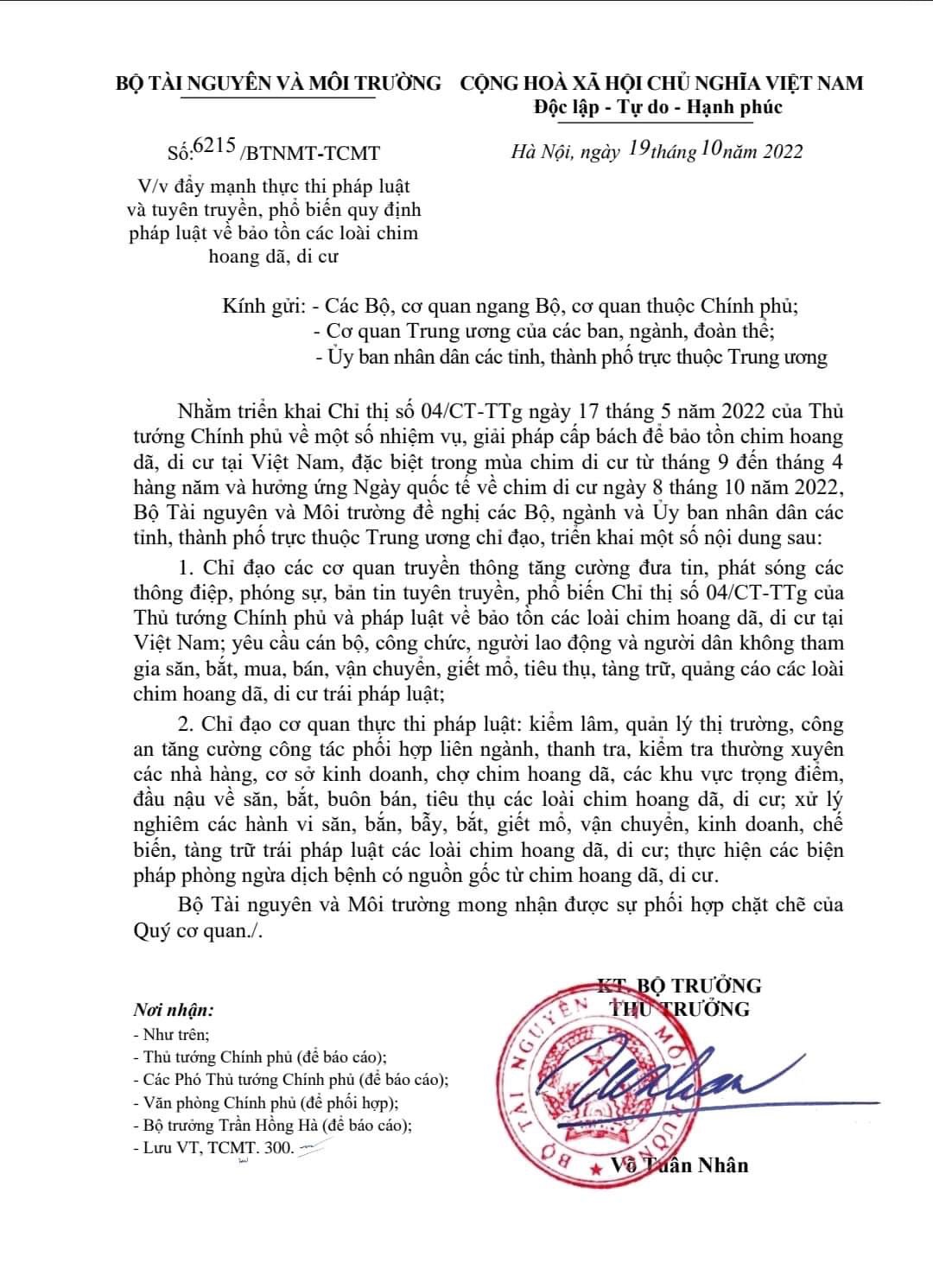 Đẩy mạnh thực thi pháp luật và tuyên truyền, phổ biến quy định pháp luật về bảo tồn các loài chim hoang dã, di cư