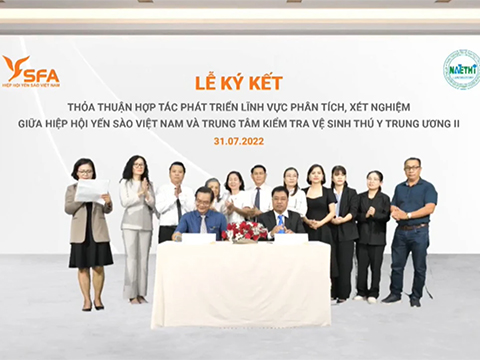 Lễ ký kết thỏa thuận hợp tác phát triển lĩnh vực phân tích, xét nghiệm giữa  Hiệp hội Yến sào Việt Nam và Trung tâm kiểm tra vệ sinh thú y Trung ương II