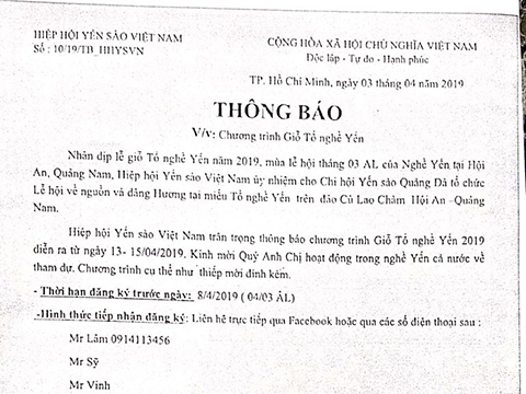 THÔNG BÁO: Chương trình Giỗ tổ ngành yến