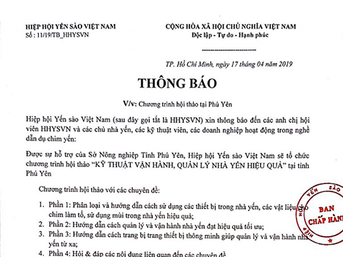 THÔNG BÁO: Chương trình hội thảo tại Phú Yên
