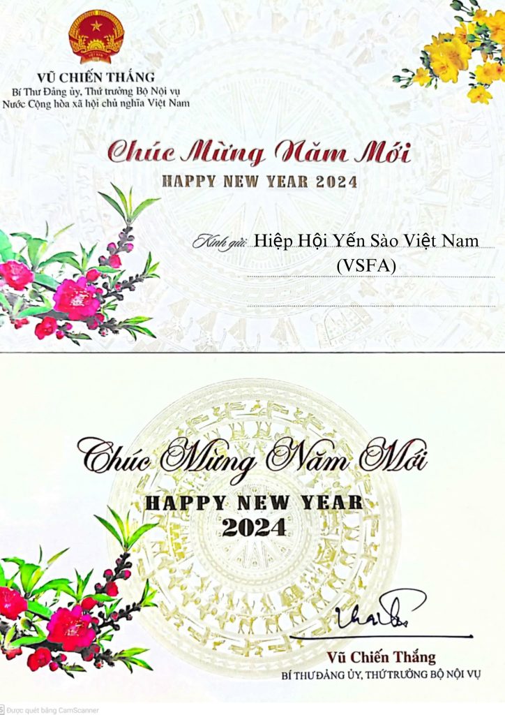 Hiệp Hội Yến Sào Việt Nam(VSFA) Nhận Thư Chúc Mừng Năm Mới 2024