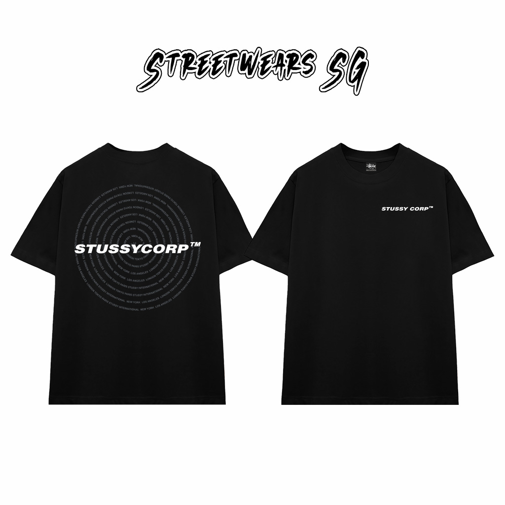 Áo Thun Stussy Corp Spiral Text Cotton Cao Cấp Form Rộng Unisex Streetwears SG – STU015