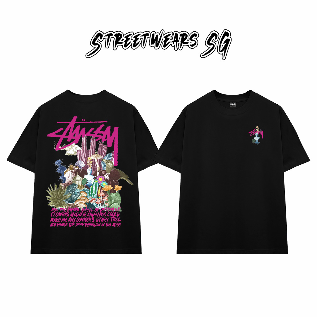 Áo Thun Stussy Nature Bloom Collage Cotton Cao Cấp Form Rộng Unisex Streetwears SG – STU006
