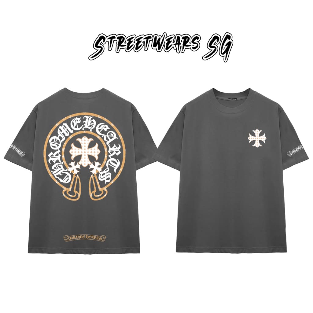 Áo Thun Chrome Gold Trim Cross Cotton Cao Cấp Form Rộng Unisex - Streetwears SG - CH105
