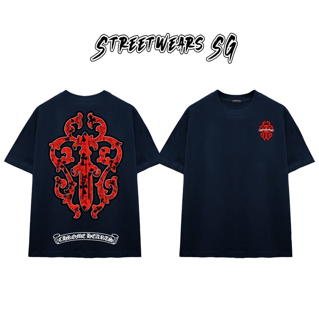 Áo Thun Chrome Heart Gothic Red Gothic Crest Cotton Cao Cấp Form Rộng Unisex - Streetwears SG - CH17