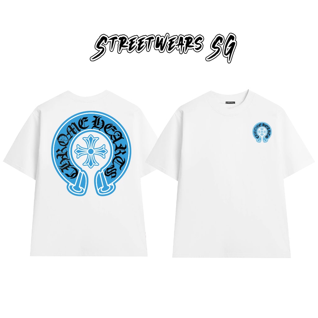 Áo Thun Chrome Blue Lucky Horse Emblem Graphics Cotton Cao Cấp Form Rộng Unisex - Streetwears SG - CH59
