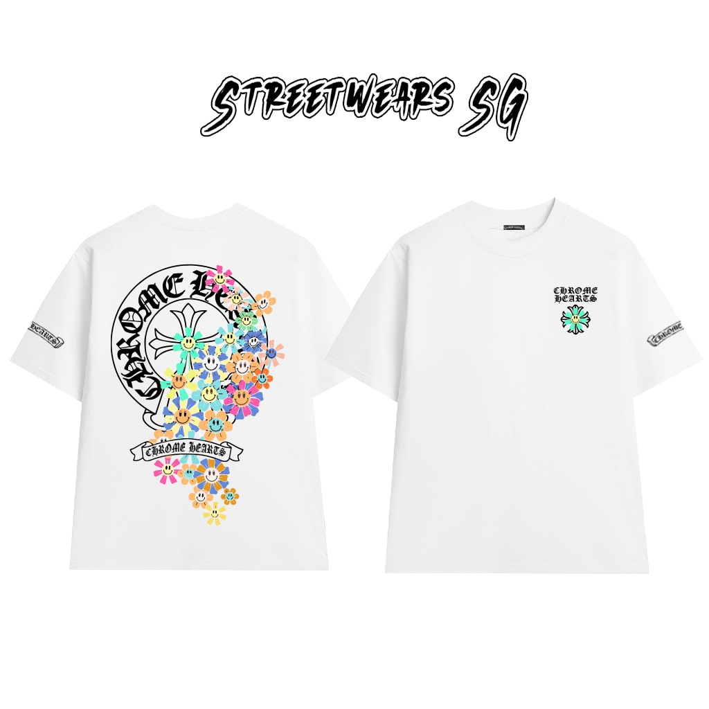 Áo Thun Chrome Multicolor Flowers Smile Graphics Cotton Cao Cấp Form Rộng Unisex - Streetwears SG - CH53