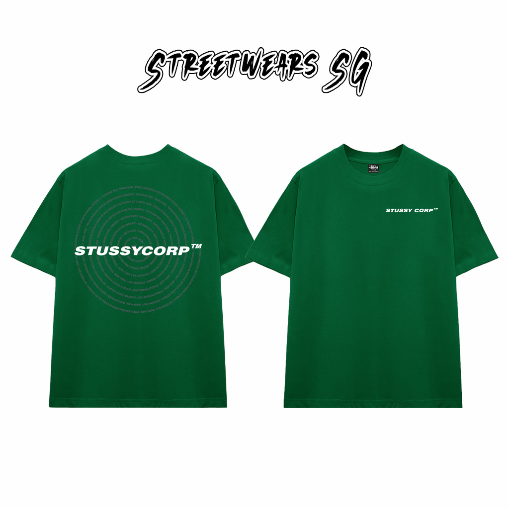 Áo Thun Stussy Corp Spiral Text Cotton Cao Cấp Form Rộng Unisex Streetwears SG – STU015