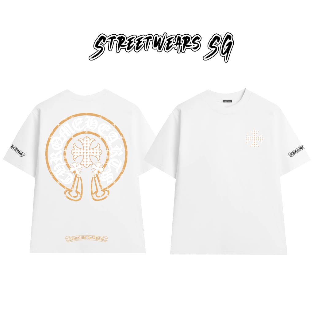 Áo Thun Chrome Gold Trim Cross Cotton Cao Cấp Form Rộng Unisex - Streetwears SG - CH105
