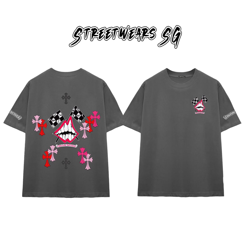 Áo Thun Chrome Heart Smile Teeth Pink Cross Cotton Cao Cấp Form Rộng Unisex - Streetwears SG - CH46