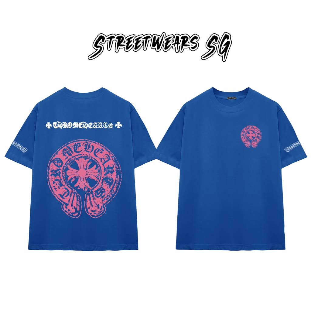 Áo Thun Chrome Pink Distressed Horseshoe Graphics Cotton Cao Cấp Form Rộng Unisex - Streetwears SG - CH66