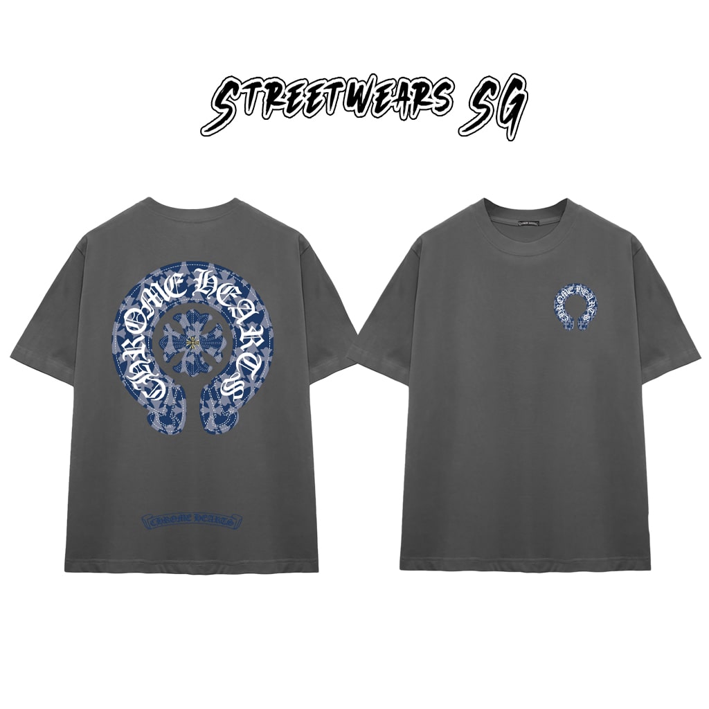 Áo Thun Chrome Heart Blue Denim Horseshoe Cotton Cao Cấp Form Rộng Unisex - Streetwears SG - CH14