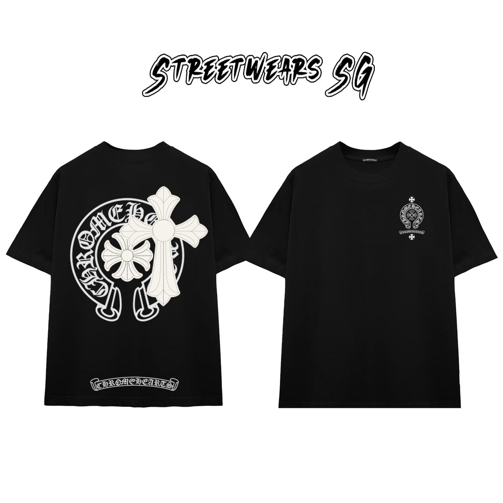 Áo Thun Chrome Heart Cross Shield Gothic Cotton Cao Cấp Form Rộng Unisex - Streetwears SG - CH31