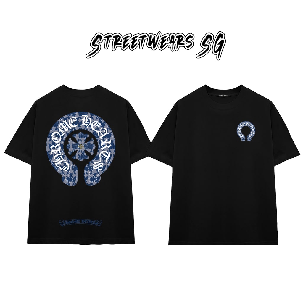 Áo Thun Chrome Heart Blue Denim Horseshoe Cotton Cao Cấp Form Rộng Unisex - Streetwears SG - CH14