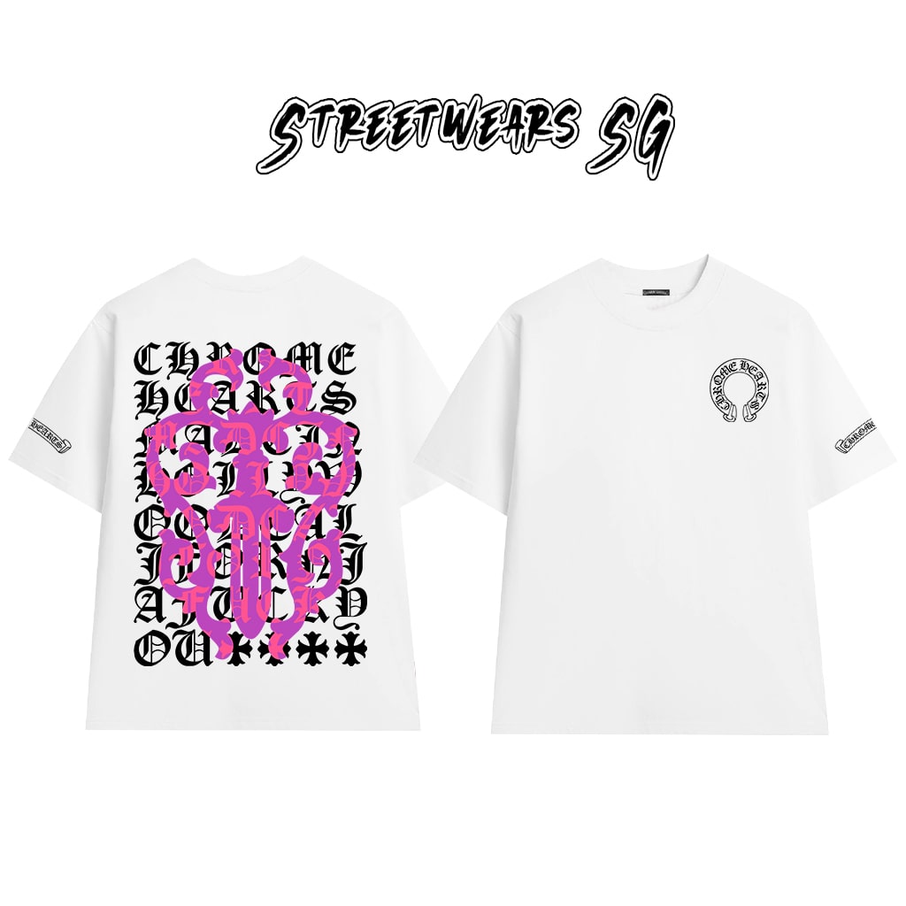Áo Thun Chrome Neon Pink Gothic Font Cotton Cao Cấp Form Rộng Unisex - Streetwears SG - CH95